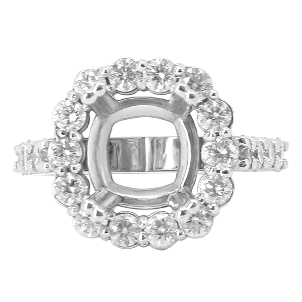 14K WHITE GOLD 14MM CUSHION HALO ENAGEMENT RING